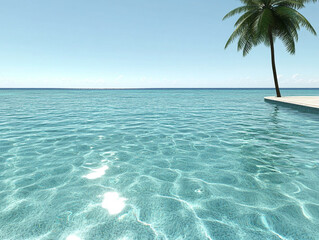 Tranquil ocean view with clear water and palm tree