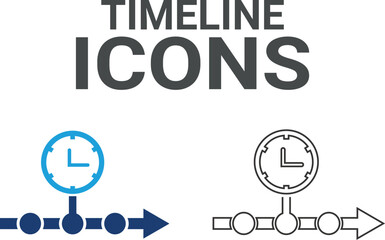 Timeline icon. Timer, alarm, schedule, hourglass, clock icons. Solid icon collection.