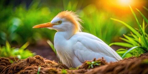 Obraz premium Cattle Egret in Natural Habitat - Stunning Animal Portrait, Wildlife Photography, Nature Scene, Birdwatching, Landscape Beauty, Avian Elegance, Outdoor Adventure, Serene Environment, Natural World