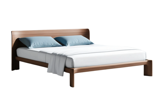Modern bed with white and blue elements isolated on transparent background. - Powered by Adobe