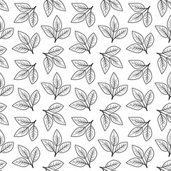 Elegant black and white leaf pattern.  Perfect for textile design, wrapping paper, or website backgrounds.  Simple, repeatable design with a clean aesthetic.