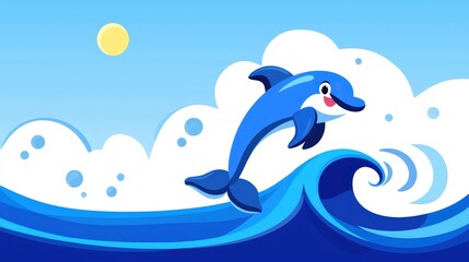 Obraz premium Dolphin leaping out of the ocean water against a clear blue sky during daytime