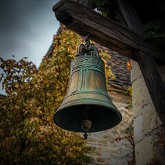 Fototapeta premium Historic bell ringing event old village photography rustic environment close-up view heritage concept