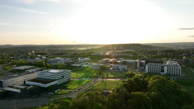 Aachen Klinikum Melaten Nord Aerial Video Panorama Luftbild Sonnenaufgang