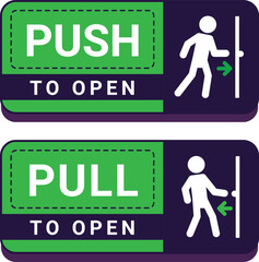 
Flat design push to open and pull to open door Signage vector art and illustration