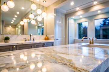 Empty Marble Tabletop Mockup: 3D Render for Bathroom Product Display