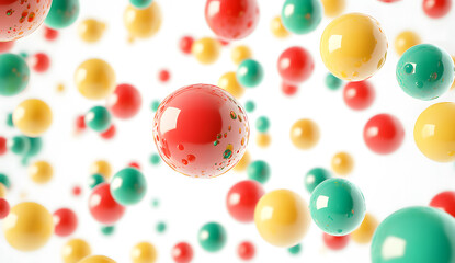 Colorful Floating Spheres in Abstract Motion on White Background