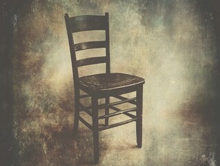 Vintage Wooden Chair Dark Room Grunge Background