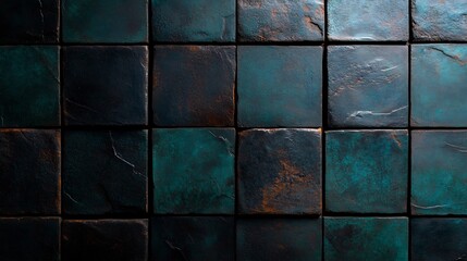Naklejka premium Dark Teal and Black Square Tiles Texture Background