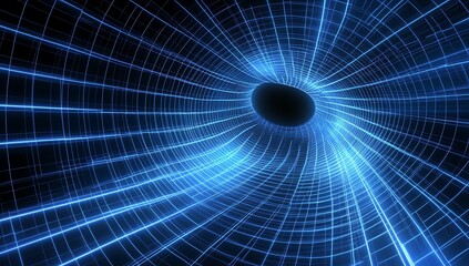 A visual representation of a black hole with a grid pattern illustrating spacetime distortion