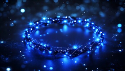 A glowing blue crown adorned with sparkling lights against a dark background.
