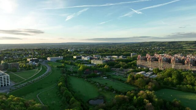 Aachen Klinikum Melaten Nord Aerial Video Panorama Luftbild Sonnenaufgang
