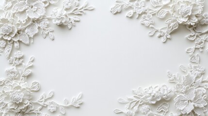 Simple frame with delicate white lace accents, ideal for a Valentine's Day photo, isolated on white