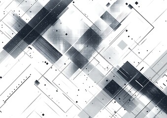 Abstract geometric design in black and white with intersecting lines and shapes.