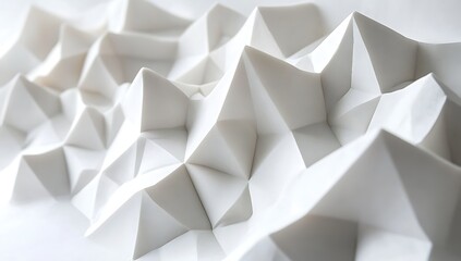 A textured white surface with geometric peaks and valleys, resembling a paper sculpture.
