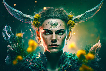 Goddess of Zodiac - Taurus. Generative AI, non-existent person.	