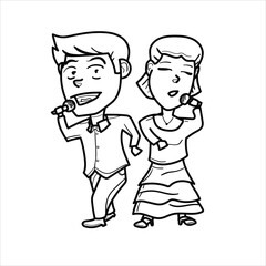 graphic vector illustration of a male and female duet pop singer in cartoon style, great for adding to your visual elements or coloring teaching materials for children and apparel businesses. vector f