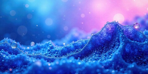 Abstract Blue Foam Landscape with Glistening Bubbles and a Dreamy, Ethereal Atmosphere
