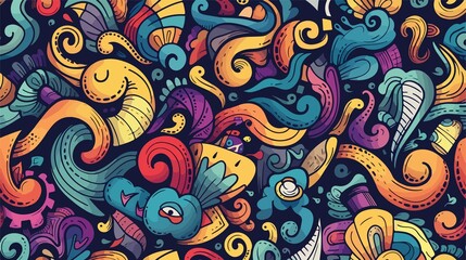 Vibrant Doodle Seamless Pattern Vector Illustration