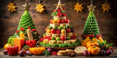 Festive Cheese & Veggie Christmas Tree with Gourmet Delights