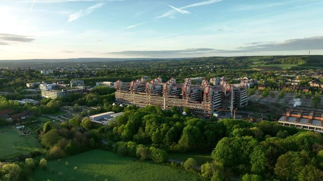 Aachen Klinikum Melaten Nord Aerial Video Panorama Luftbild Sonnenaufgang