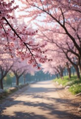 Fototapeta premium A soft focus image of cherry blossoms in the distance, soft focus, blossom