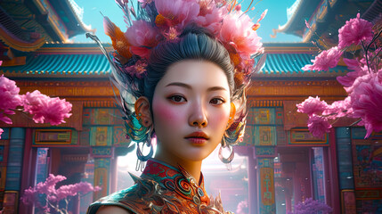 Sakura Queen. Generative AI, non-existent person.	