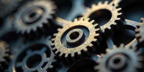 Intricate Mechanism of Interlocking Metallic Gears Displaying Precise Engineering and Complex Functionality