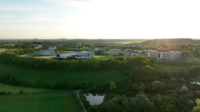 Aachen Klinikum Melaten Nord Aerial Video Panorama Luftbild Sonnenaufgang
