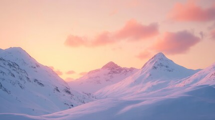 Pink Sunset Over Snowy Mountain Peaks