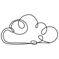 Clouds one continuous line drawing, Vector illustration drawn with one continuous line of clouds in the sky. Single line concept of overcast cloudy weather, Cloud one line drawing.