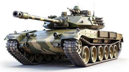 High-Resolution Military Tank on White Background - Heavy Armor Design for Defense and Warfare