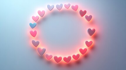 Obraz premium Subtle minimalistic frame with a soft gradient and glowing hearts for Valentine's Day, isolated on white 