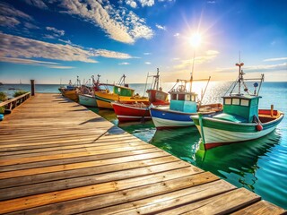 Obraz premium Fishing Boats Docked at Pier - Idyllic Coastal Scene