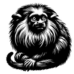 black and cartoon illustration of a tamarin, silhouette of a tamarin 