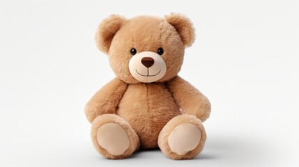 Obraz premium Soft and Adorable Teddy Bear Stuffed Toy on a Clean White Background Perfect for Children’s Toy Photography or Cute Home Decor Images