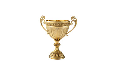 Classic golden trophy with intricate floral engravings, slender stem, and decorative handles, evoking feelings of accomplishment and pride. Isolated on a transparent background