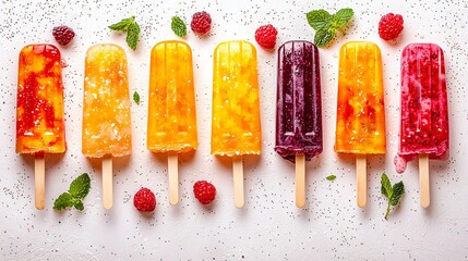 Refreshing Fruit Popsicles Summer Treat Delicious Ice Pops Raspberry Orange Mint
