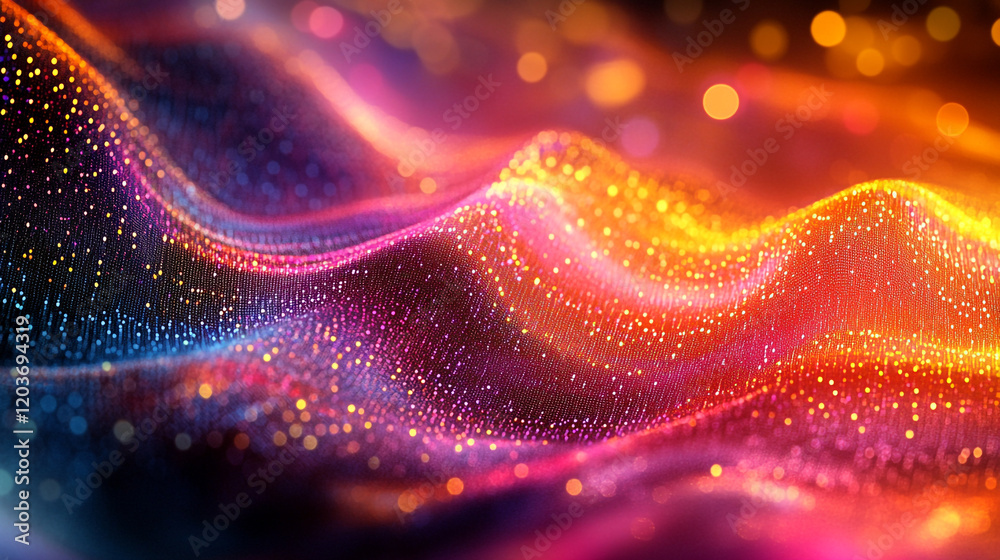 Poster colorful digital wave texture with sparkling particles in an abstract design
