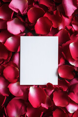 Red Rose Petals on Silk Fabric with Empty Card Space