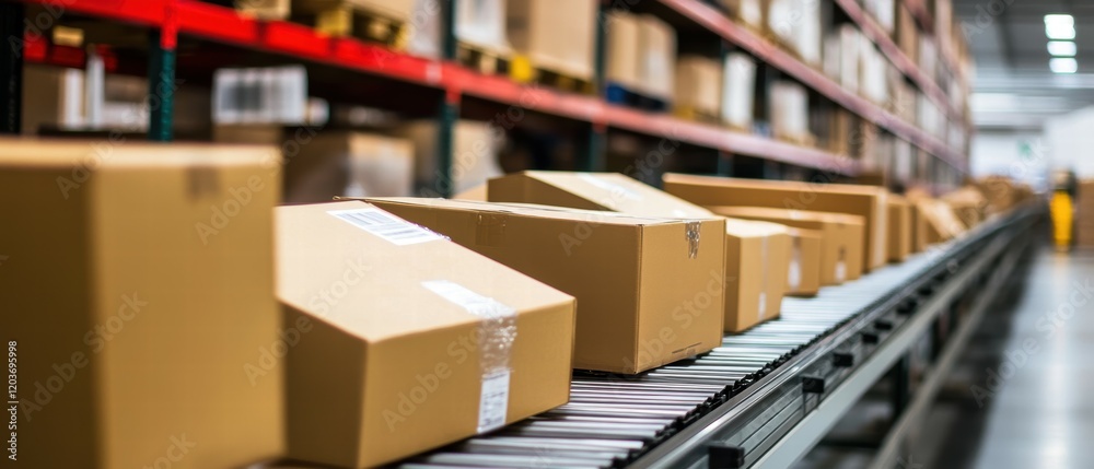 Poster modern warehouse equipment automated package sorting system for optimal efficiency