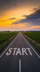 Road with a white start sign on it