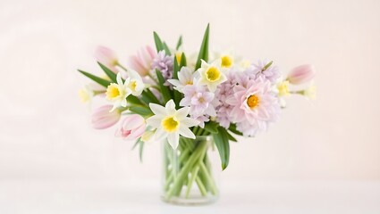 Fototapeta premium Spring Flowers in a Vase with Soft Background and Floral Arrangement