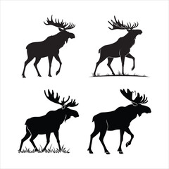 Naklejka premium Moose with Large Antlers black color bold simple and cleaner vector