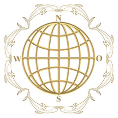 Goldener Globus Kompass   Anker  Windrose  Steuerrad  Segelschiff