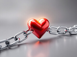 Obraz premium Red heart symbol interlinked with metallic chains, representing enduring love and unity.