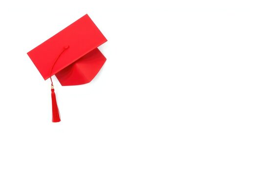 A vibrant red graduation cap resting against a clean white background, symbolizing achievement and success
