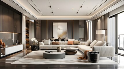 Large luxury modern bright interiors Living room 