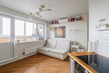 standard interior apartment. living room with sofa