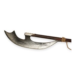 An exquisite and traditional polearm weapon featuring a uniquely designed blade that stands out